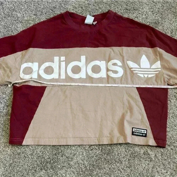 Adidas Colorblock Boxy retro Cropped Tee Top Sz M Logo Retro Athletic Oversized - Picture 10 of 10